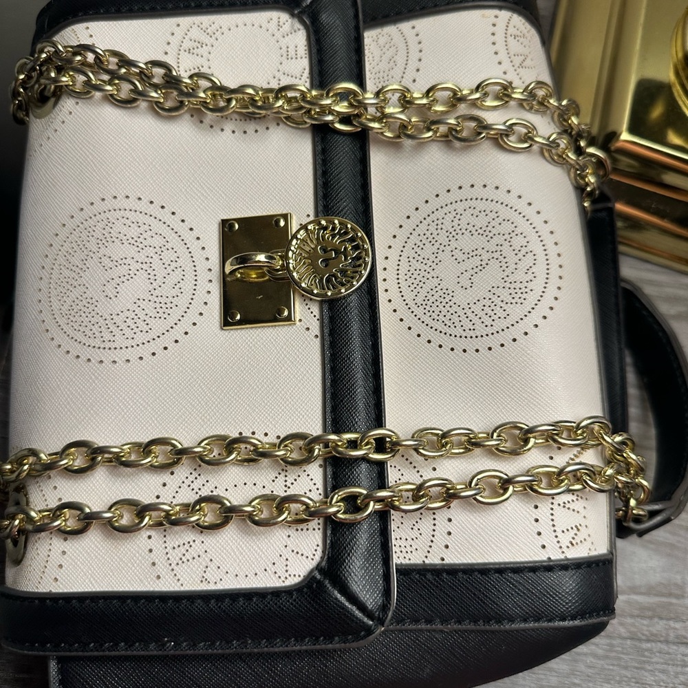 Anne Klein Black and Cream Shoulder Bag with Gold Hardware - Picture 3 of 15